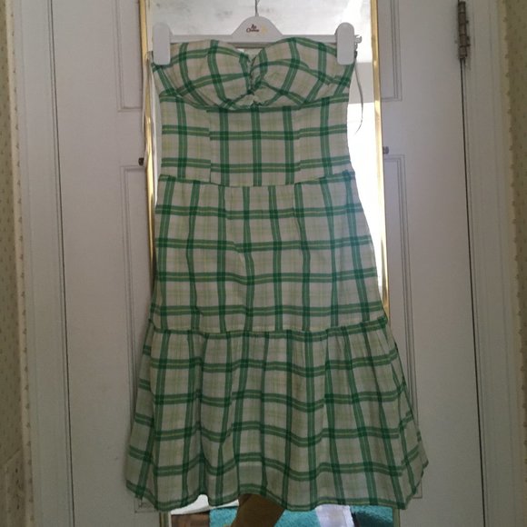 Guess Green and Yellow Strapless Plaid Dress S/P - Picture 2 of 6